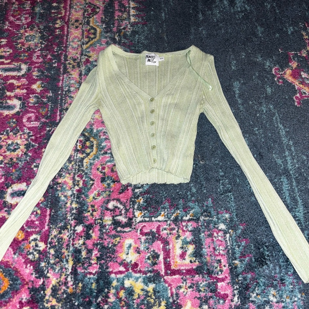 Princess Polly Green Button-up Cropped Sweater